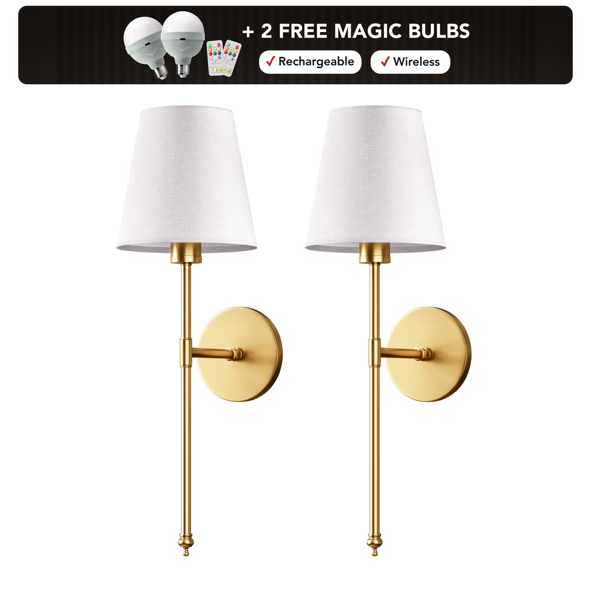 WIRELESS WALL SCONCE (SET OF 2 + 2 BULBS INCLUDED)